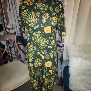 LuLaRoe Geometric Green and Gold Dress